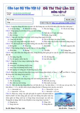 Đề thi thử THPT Quốc gia lần III môn Vật lý